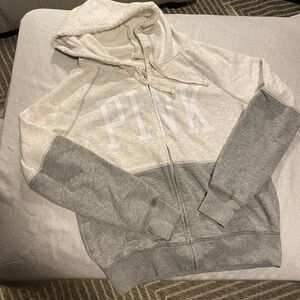 Victoria's Secret PINK brand women's two-tone gray and white full zip hoodie